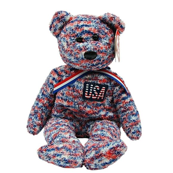 Ty Beanie Babies USA Bear RWB 2000 July 4 Patriotic Stuffed Plush Olympics Vtg - Picture 1 of 11
